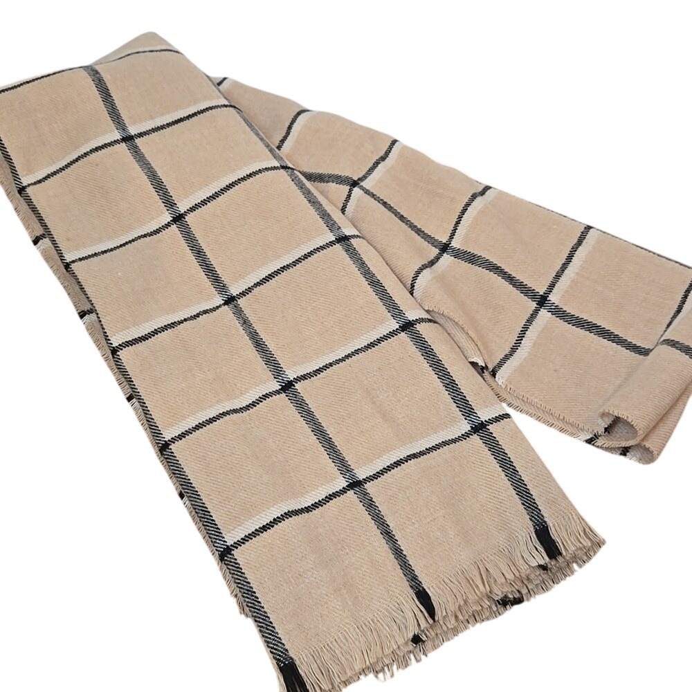 GAP Cream Plaid Winter Scarf Unisex‎ Cozy Warm - Picture 4 of 4